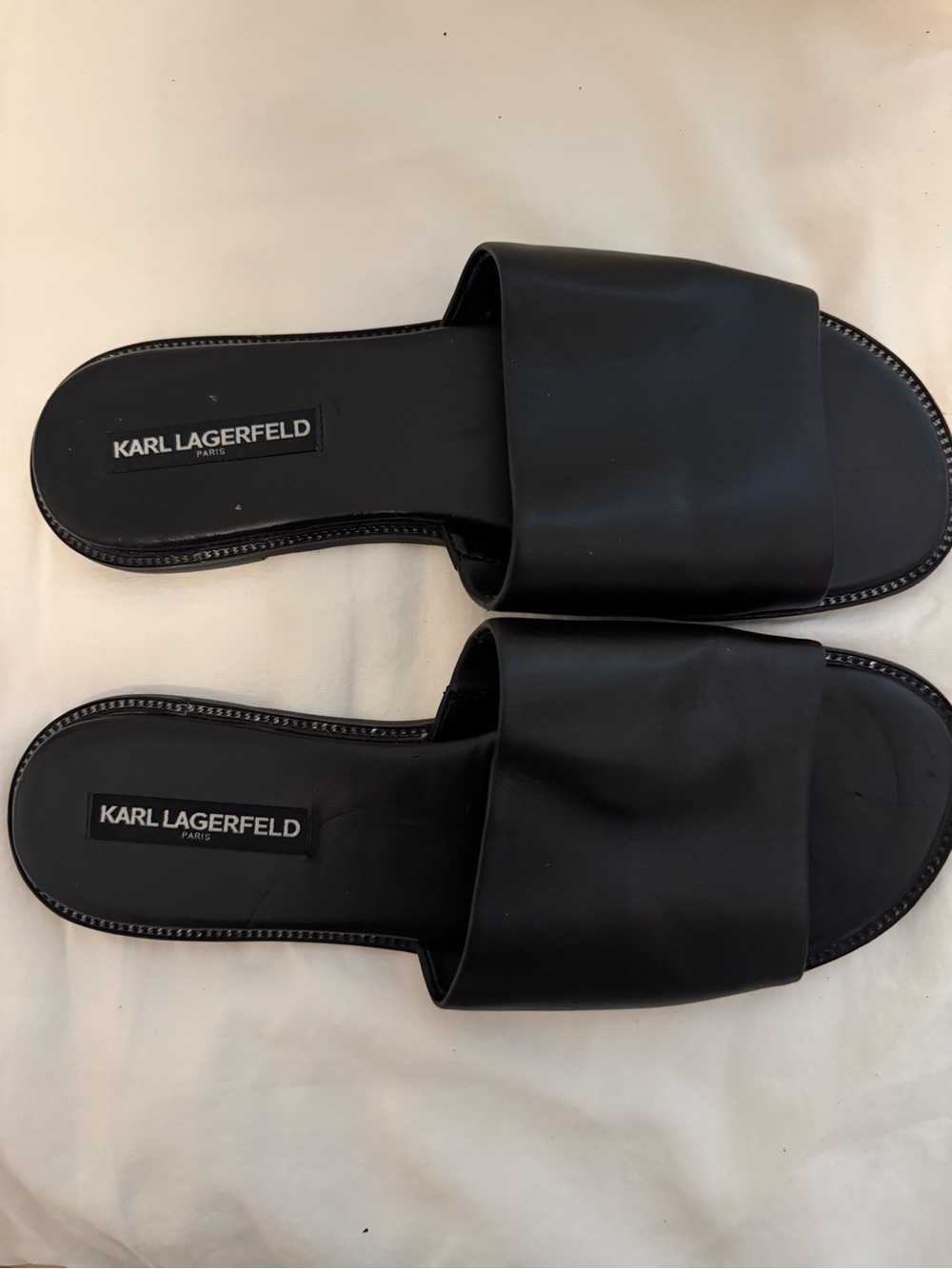 Karl Lagerfeld Black Wide-Leather Slide Sandals
